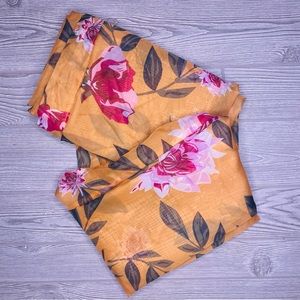 2 sheer floral yellow and pink window treatment curtain / curtain panels